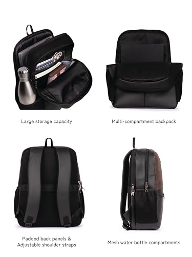 Image of ZOUK Women's Office Backpack | Vegan Leather & Handicraft Fabric | PeTA Approved | 15.6 Inch Laptop Compartment | Dual Zipper Pockets | Water Resistant | Trolley Passthrough | 17.5L