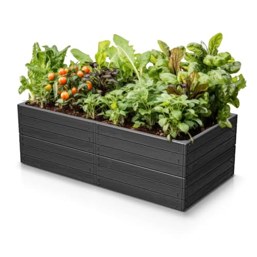Jurhan Rechteckiges Hochbeet aus Kunststoff, Pflanzkasten für Gemüse, Kräuter und Blumen, Anthrazit 149,2 cm x 75,6 cm x 25 cm