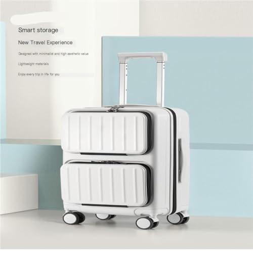 Suitcase Multifunctional front double-opening suitcase business password trolley boarding lightweight suitcase Suitcase Tags(White,A)3