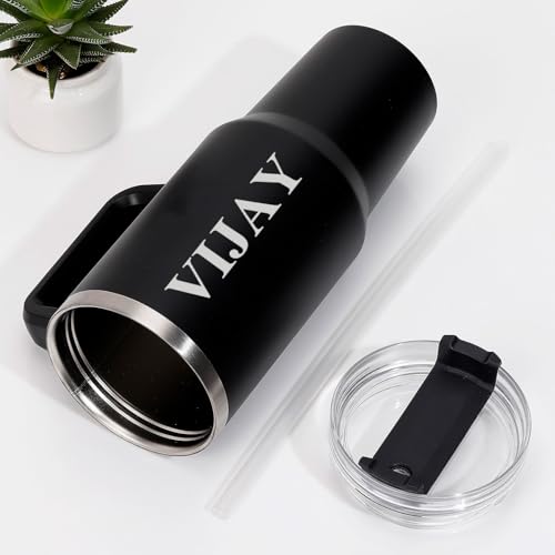 Image of IGP Personalized 1200 ml Tumbler with Handle & Straw | Same Day Delivery | Custom Name Stainless Steel Travel Mug | Double Walled Tumbler | Present for Him, Her, Husband, Wife & Friends
