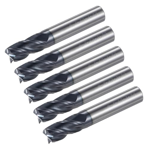 Image of uxcell 5pcs End Mill 1 /2 inch x 1 inch 4 Flutes Spiral Helical Groove Tungsten Steel Straight Shank CNC Milling Bits for Aluminum Steel Cutting Metalworking