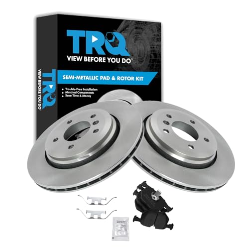 Image of TRQ Rear Brake Pad and Rotor Set Semi Metallic Rotors Compatible with 2001-2006 BMW 330Ci 2001-2005 330i 330xi