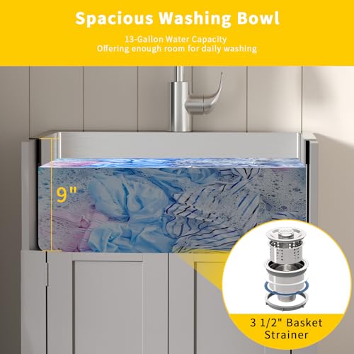 Image of VINGLI 24-Inch Laundry Sink with Cabinet and Pull-Out Sprayer Faucet, Stainless Steel Utility Sink with Cabinet, Grey Cabinet with Sink for Laundry & Utility Room, Kitchen, Bathroom, Basement