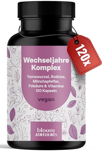 Wechseljahre Kapseln - 120 Kapseln - Meno Komplex Wechseljahre mit Yamswurzel Rotklee Mönchspfeffer Folsäure & Vitaminen - Vegan & produziert in Deutschland- Verpackung kann variieren