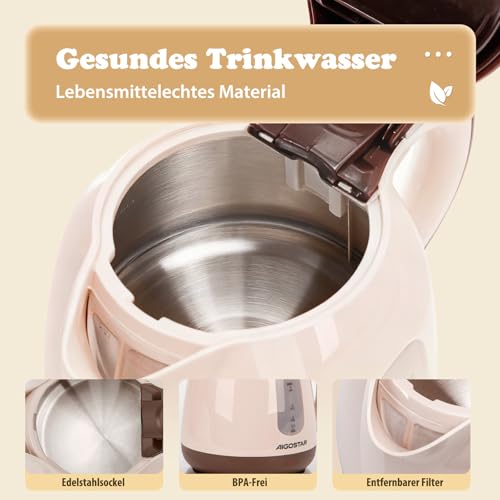 Aigostar Elektrischer Wasserkocher Klein, Kompakt & Leicht, Braun – Ansicht 6