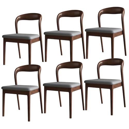MidCentury - Sillas de comedor modernas de madera maciza, estructura de madera de caucho, asiento tapizado, perfecto para cocina, comedor, sala de estar, estudio, nogal y gris, juego de 6
