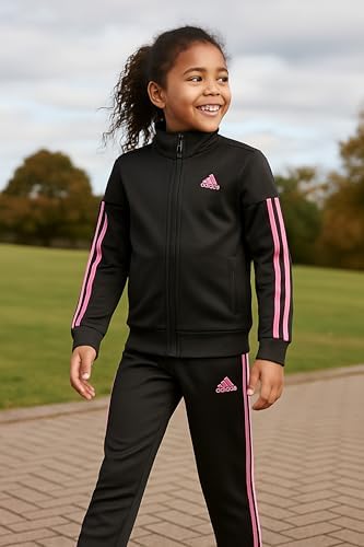 adidas セットアップ OT 黒×ピンク ドローコード 光沢 Y2K テック adidas Girls Zip Front Classic Tricot Jacket and Joggers SetTricot