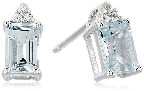 Jewelili Sterling Silver Aquamarine with Created White Sapphire Earrings