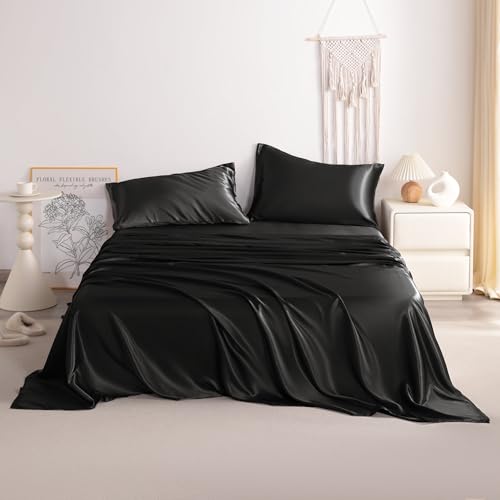 NTBAY Queen Satin Sheet Set, 4 Piece, Black - image 2
