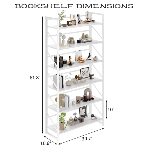 Image of JSB 6 Tier No Assembly Folding Bookshelf, 30.7 inch Wide Foldable Storage Bookcase for Home Office, Space-Saving Storage Shelf for Living Room (All White)