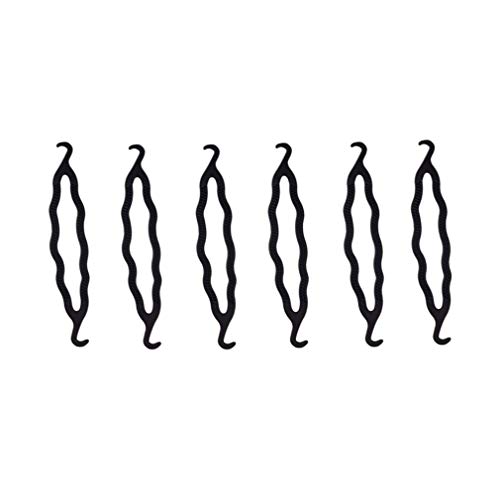6PCS Black Wavy Double Hook Hair Styling Tools Plastic Reel Gadget Hair Magic Holder Donut Bun Former Maker Hairdressing Accessories Curler Hair Twist Braid For Women Girls