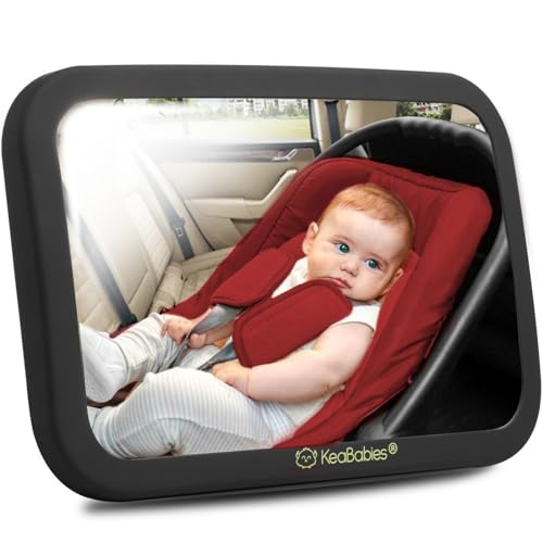 Image of Large Shatterproof Baby Car Mirror - Safety Baby Car Seat Mirror - Baby Car Mirror for Back Seat Rear Facing Infant - Carseat Mirrors - Fully Assembled Baby Mirror For Car (Sleek Black)