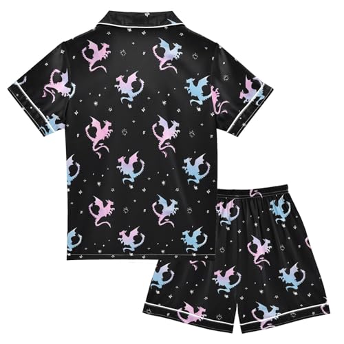 Cute Animals 2 Piece Satin Pajamas Set Casual Button Down Silk Sleepwear Summer Nightwear2