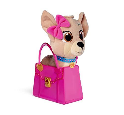 Simba 105890020 - Chichi Love Best Friends Forever, YouTube Serie Plüschhund in Hot-Pinker Vinyl Handtasche, 20cm Kuschelhund, ab 3 Jahren