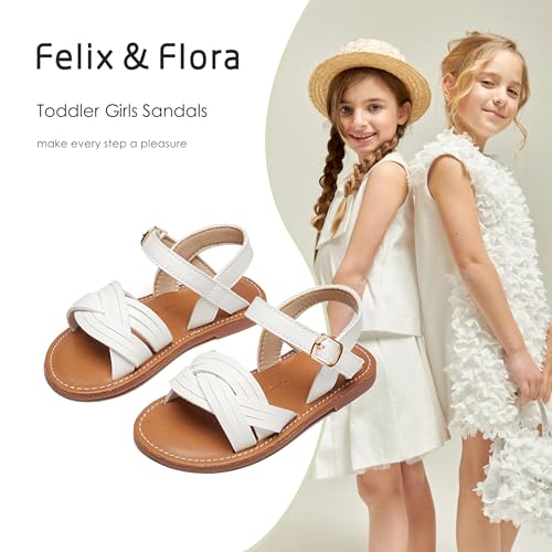 Image of Felix & Flora Toddler Girl Sandals -Flower Girl Dress Shoes Open Toe Little Kid Flats