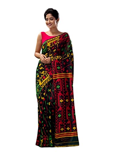 Saree femme coton Jamdani noir vêtement traditionnel musulman Dhaka sarri indien 934d