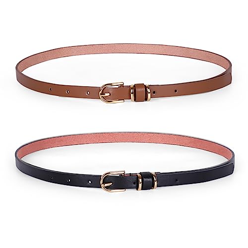 JASGOOD Women's Skinny PU Leather Belt Solid Color Fashion Thin Waist Belt with Gold Buckle for Jeans Pants 1/2 Width