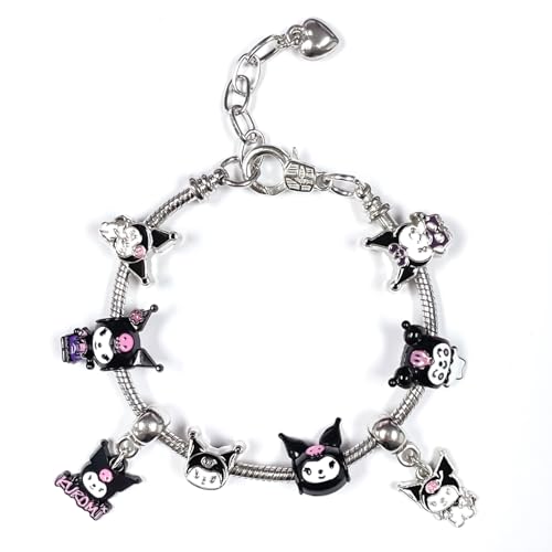 Ubephant Kuromi Armband Sanrio Armband Kuromi Bracelet Kuromi Anhänger Schmuck Bracelet Kuromi Mädchen Armbänder Kinder 18+5cm Kuromi Glitzerndes Bettelarmband Geschenk für Mädchen