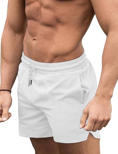 COOFANDY Mens Board Shorts Quick Dry Swim Trunks Swimsuit Bathing Suit with 5 inch Inseam White L