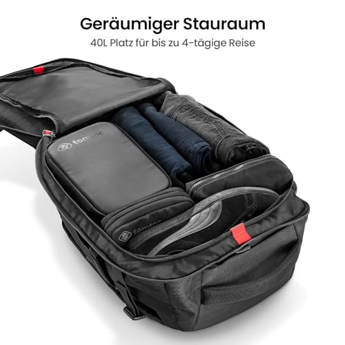 tomtoc 40L Reiserucksack, TSA Freundlich Groß Handgepäck Rucksack Travel Backpack für 15,6-17 Zoll Laptop, Flug Genehmigt Bordgepäck Spritzwassergeschützt Kabinenrucksack für Reise Weekender Trip