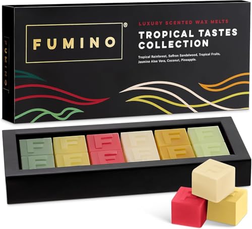 Fumino Frisches Handgemachtes Luxus-Schmelzwachs Tropische Geschmäcker Multipack-Set 12 Duftwachs-Stücke 6 Düfte Intensiver Duft mit Bienenwachs