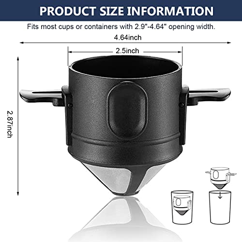 Image of Verilux Filter Coffee Maker With Bottom Cup Double Mesh Pour Over Coffee Filter Food Grade Stainless Steel & Plastic Coffee Dripper 100% Paperless Foldable