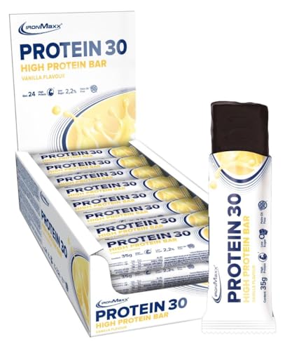 IronMaxx Proteína 30 Barrita Proteica - Vainilla 24 x 35g | barrita proteica sin aceite de palma y sin gluten con vitaminas | adecuado para una alimentación baja en azúcar y carbohidratos