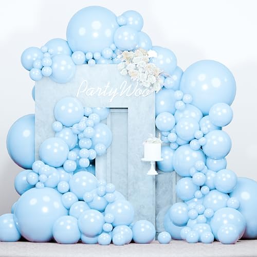 Image of PartyWoo Baby Blue Balloons 140pcs Different Sizes of 18 12 10 5 Inch Light Pastel Sky Aqua Blue Balloon Arch Kit Garland for Graduation Baby Shower Gender Reveal Easter Party Decorations Blue-Q13