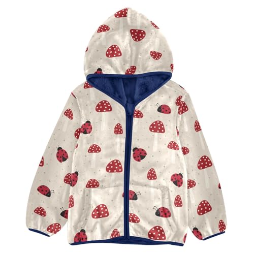 Cute Ladybird and Mushroom Girls Fleece Jacket Girls Fall Jacket Girls Zip Up Hoodie Girls Sherpa Jacket 2-10T