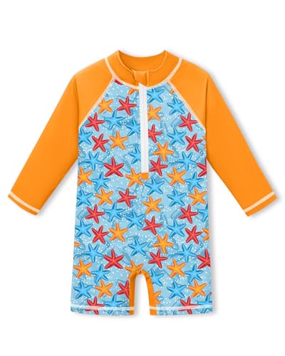 Image of BesserBay Baby Boy Swimsuit UPF 50+ Zip Front Long Sleeve Snaps Bottom One Piece Rash Guard 0-36 Months