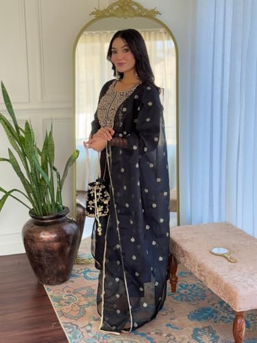 Image of Naixa Women's Viscose Embroidered Straight Kurta with Pant and Dupatta Sets (Available in Plus Size) (NX-674)
