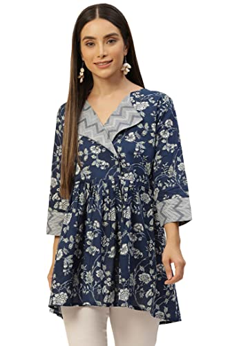 Image of feranoid Women's Cotton Floral Printed Short Kurti Tunic Top