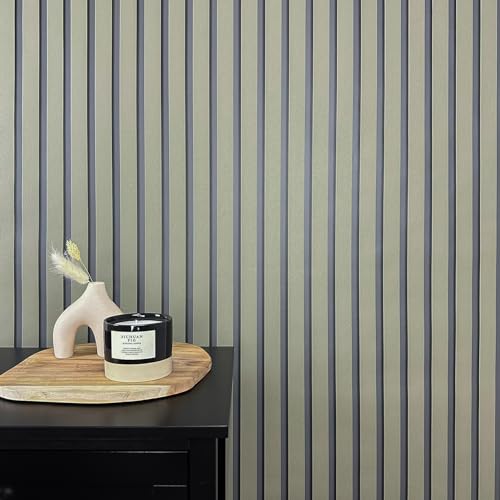 WALLCOVER Papel Pintado Verde Papel Pintado Rayas Negras - Verde Oliva Paneles de Pared Estilo Escandinavo Moderno Láminas Fabricado en Alemania