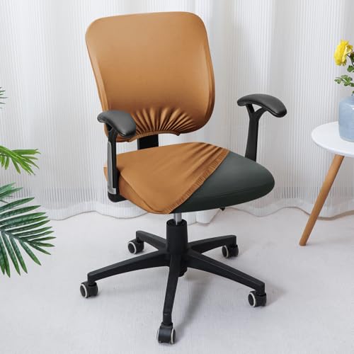 Image of HOKIPO Office Chair Cover for Task Chair - 140 GSM Stretchable Fabric - Anti-Slip & Washable - Fits Small Office Chairs Without Headrest, Caramel Brown (AR-6203-SBRN)