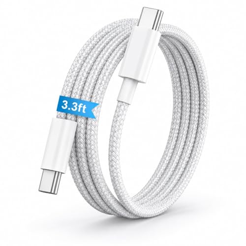 Image of ZYBUX USB-C to USB-C Braided 3.3 Feet (1M) Fast charging Type C Cable, for16 Pro max, 16 Pro, 16 Plus, 15 Pro Max, 15 pro, 15 Series and other Devices, Durable Cord, PD, White