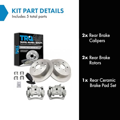 Image of TRQ Rear Brake Pad and Rotor Set Ceramic Rotors Calipers | For 2015-2019 Subaru WRX