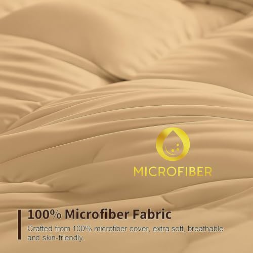 Image of Heavy Winter Bed Comforter for Single Bed - 500 GSM Ultra Warm Quilt Blanket /Rajai - Taupe - Down Alternative Microfiber Duvet Insert with Corner Ties - Winter Season Premium