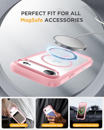 Image of Miracase Magnetic for iPhone Air Case 6.5 inch [Compatible with MagSafe] Full-Body Phone Case with Built-in Glass Screen Protector & Camera Control,Drop Proof iPhone 17 Air Case Cover, Pink