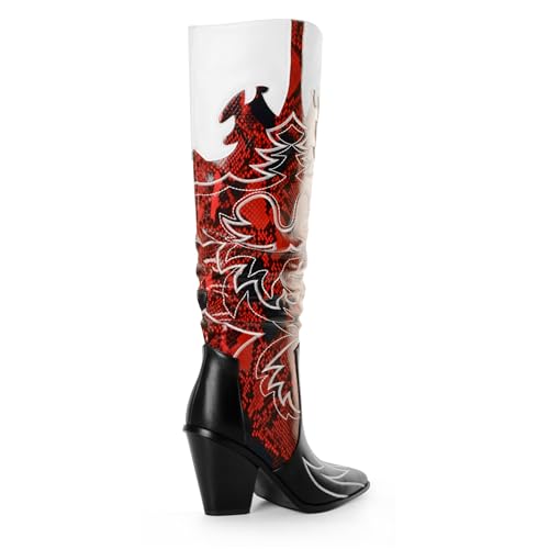 ANN CREEK Cowgirl Boots Side Zipper Womens Cowboy Boots Knee High Embroidery Woman Western Tall Pointed Toe Chunky Heel Two Tones3