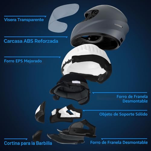 Miniatura 6 de Favoto Casco Integral para Moto, Casco de Motocicleta Transpirable para Mujer Hombre Adultos, Protección de Seguridad, Certificado ECE, 57-58cm Gris