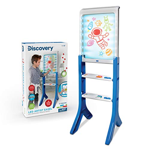 Discovery Kids LED Artist Easel with Removable Glow-in-The-Dark Portable Tablet, 8 Markers & 4 Magnets