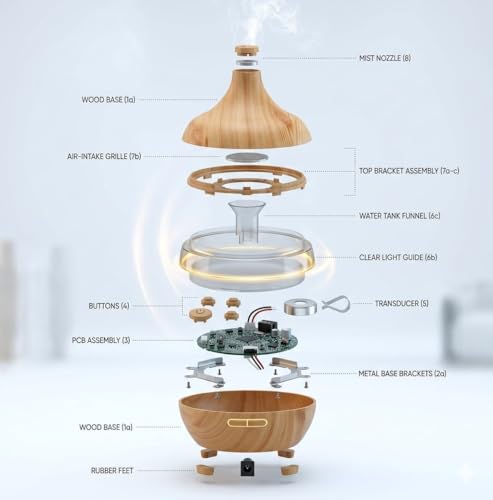 Image of Essential Oil Diffuser & Humidifier 300 ml Ultrasonic Cool Mist Aroma Diffuser with LED Light, Quiet Operation, Auto Shut-Off, USB Powered Air Freshener for Home, Office, Bedroom & Car