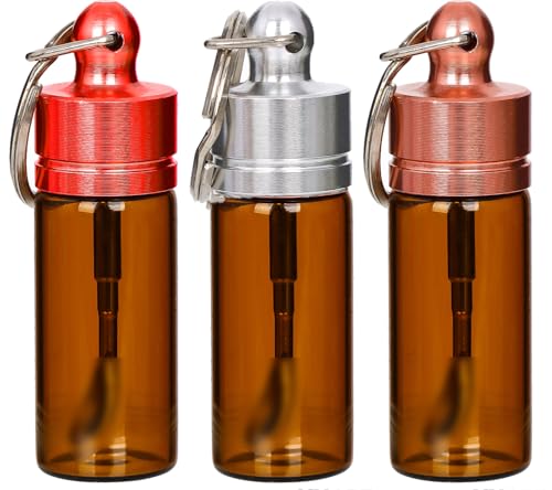 YUSAEAF 3 pcs Portable Mini Glass Containers with Spoons, Leak-proof and Waterproof Keychain Case