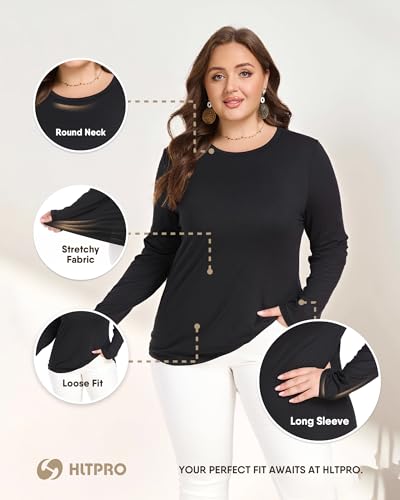 HLTPRO Long Sleeve Shirts for Women - Plus Size Workout Athletic Yoga Casual Crewneck Oversized Trendy Tops for Gym3