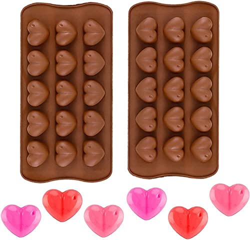 Heart Silicone Chocolate Mold 2PCS-15-cavity Heart Shaped Silicone Mold Non-stick Food Grade Valentine Candy Chocolate Mold Baking Molds for Cake Decoration