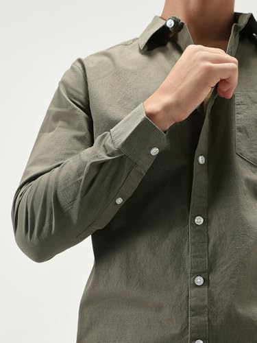 Image of Urbano Fashion Men's Cotton Full Sleeve Regular Fit Casual Solid Slub Shirt with Spread Collar