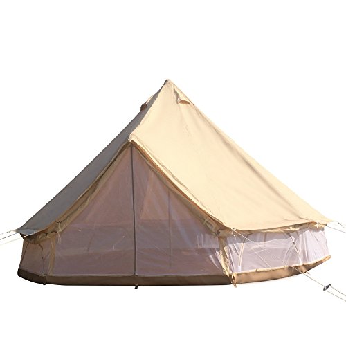 Dream House Heavy Duty Glamping Tent Safari Tent (Cotton Canvas Tent with Mesh Side Wall, Diameter 5M/16.4ft)