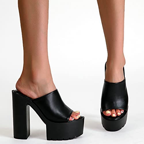 Trendenzy Womens Chunky Platform Slide Sandals Open Toe Slip On Slippers Sexy Mule High Heels2