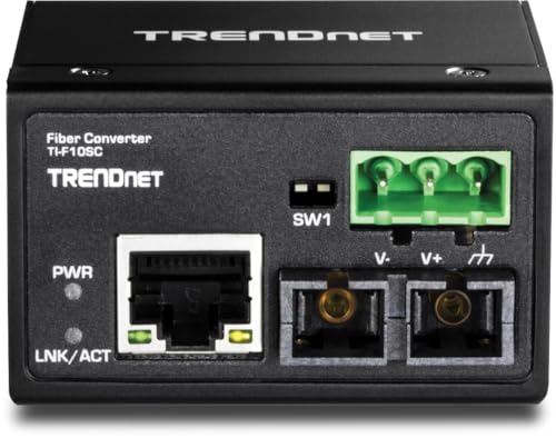 Image of TRENDnet Hardened Industrial 100Base-FX Multi-Mode SC Fiber Converter, (2km, 1.2 Miles), IP40 Rated Housing, TI-F10SC,Black,Lifetime Protection