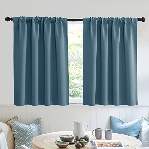 RYB HOME Bedroom Curtains Short - Blackout Privacy Energy Saving Curtains for RV Bunk Camper Bathroom Basement Kitchen Door Window Decor, W 52 x L 36, Slate Blue, 2 Pcs